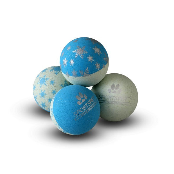 Sportspet Snowflake Glitter Mini Snow Bounce Strong Dog Balls 4pk