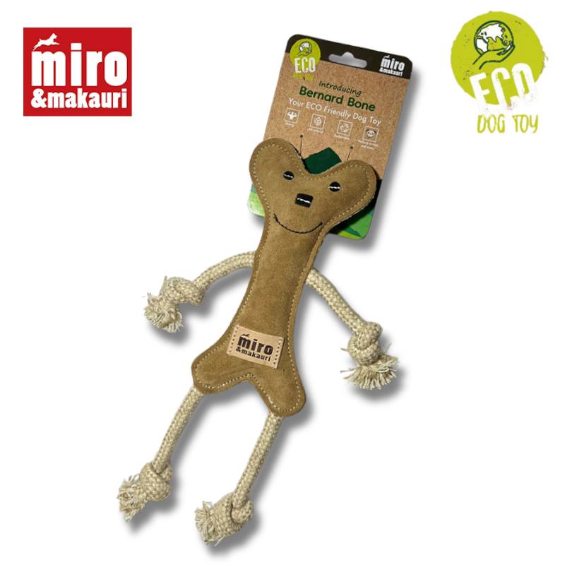 Miro & Makauri Bernard Bone Eco Friendly Leather & Jute Rope Silent/No Squeaker Dog Toy