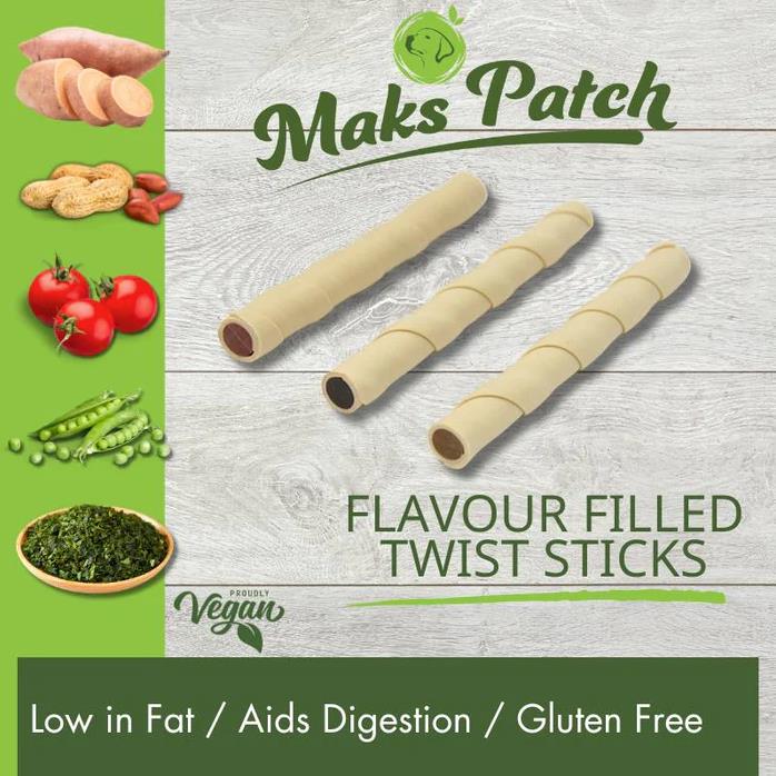 Maks Patch Veggie Flavour Filled Twist Sticks Dog Treat 12cm