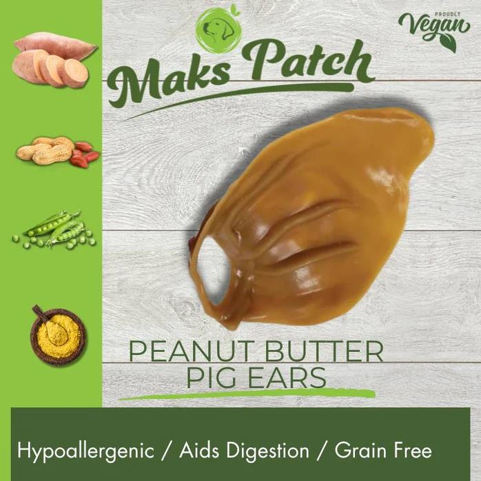 Maks Patch Peanut Butter & Natural Smoked Veggie Pigs Ear Dog Treat
