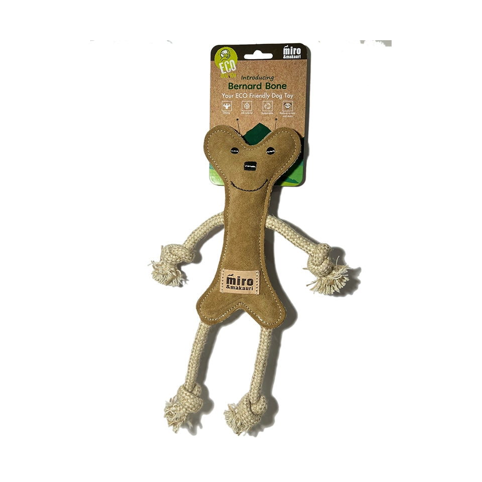 Miro & Makauri Bernard Bone Eco Friendly Leather & Jute Rope Silent/No Squeaker Dog Toy