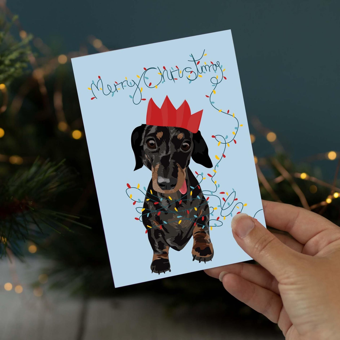Lorna Syson Slinky the Sausage Dog Christmas Card