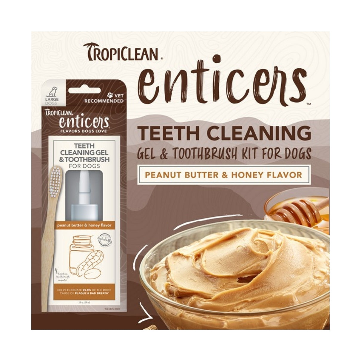 Enticers Teeth Cleaning Gel and Toothbrush for Dogs Peanut Butter 59ml