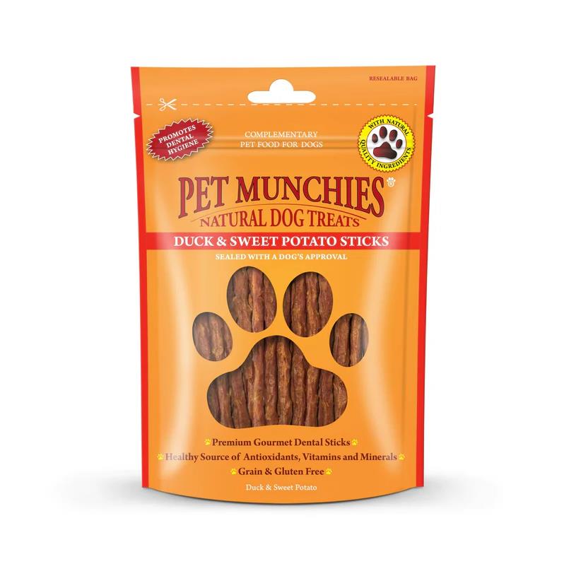 Pet Munchies Natural Dog Treats Duck & Sweet Potato Sticks 90g