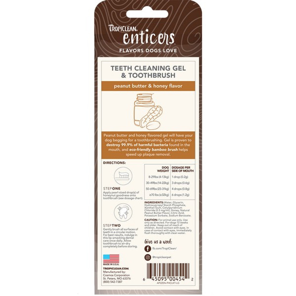 Enticers Teeth Cleaning Gel and Toothbrush for Dogs Peanut Butter 59ml
