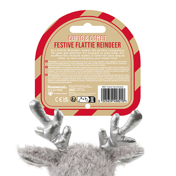 Cupid & Comet Festive Flattie Reindeer Dog Toy