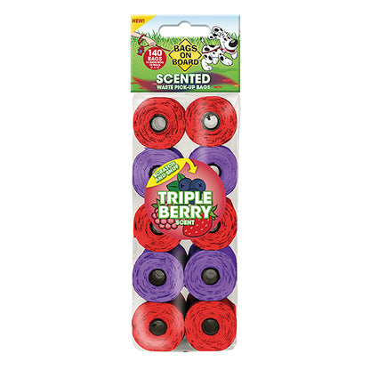 Bags On Board Berry Scented Poop Bags Red/Purple 10 Rolls x 14 Bags (140 bags)