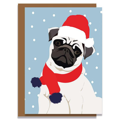 Lorna Syson Quincy the Pug in Santa Hat Dog Christmas Card