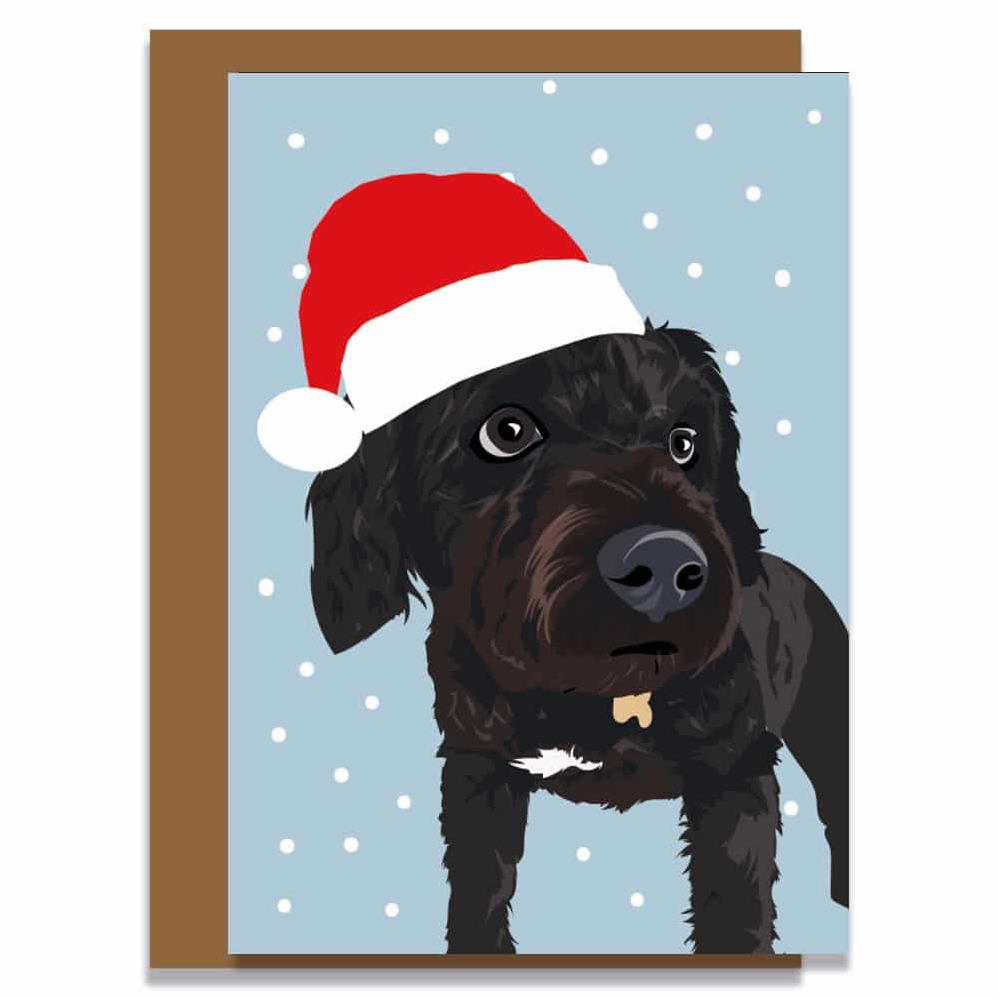 Lorna Syson Archie the Black Cockapoo in Santa Hat Dog Christmas Card