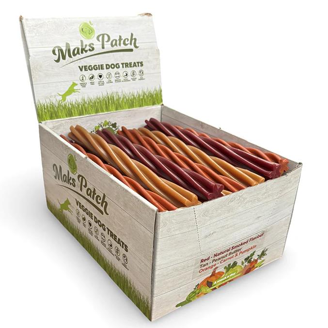Maks Patch Veggie Jumbo Twist Sticks Dog Treat Large 26cm Mixed Flavours