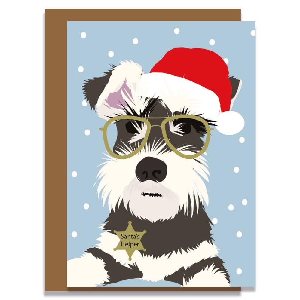 Lorna Syson Monty the Schnauzer in Santa Hat Dog Christmas Card