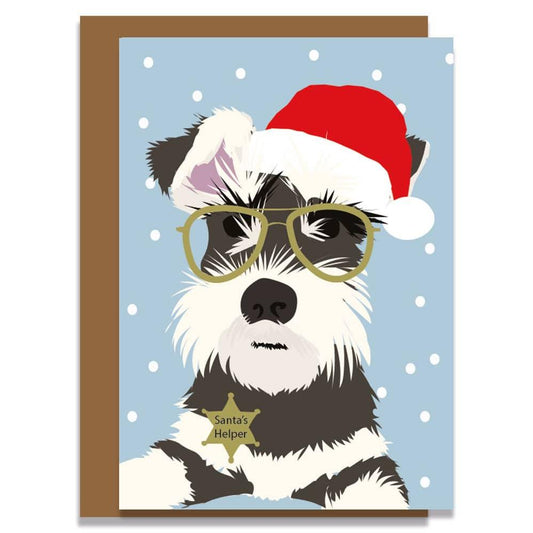 Lorna Syson Monty the Schnauzer in Santa Hat Dog Christmas Card