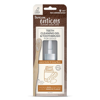 Enticers Teeth Cleaning Gel and Toothbrush for Dogs Peanut Butter 59ml