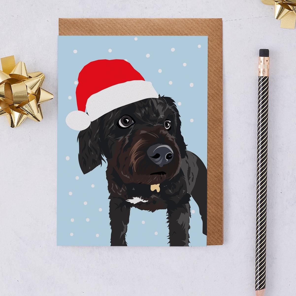 Lorna Syson Archie the Black Cockapoo in Santa Hat Dog Christmas Card