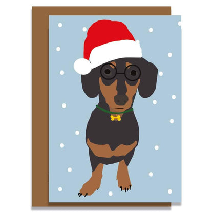 Lorna Syson Sausage Dog in Santa Hat Dog Christmas Card