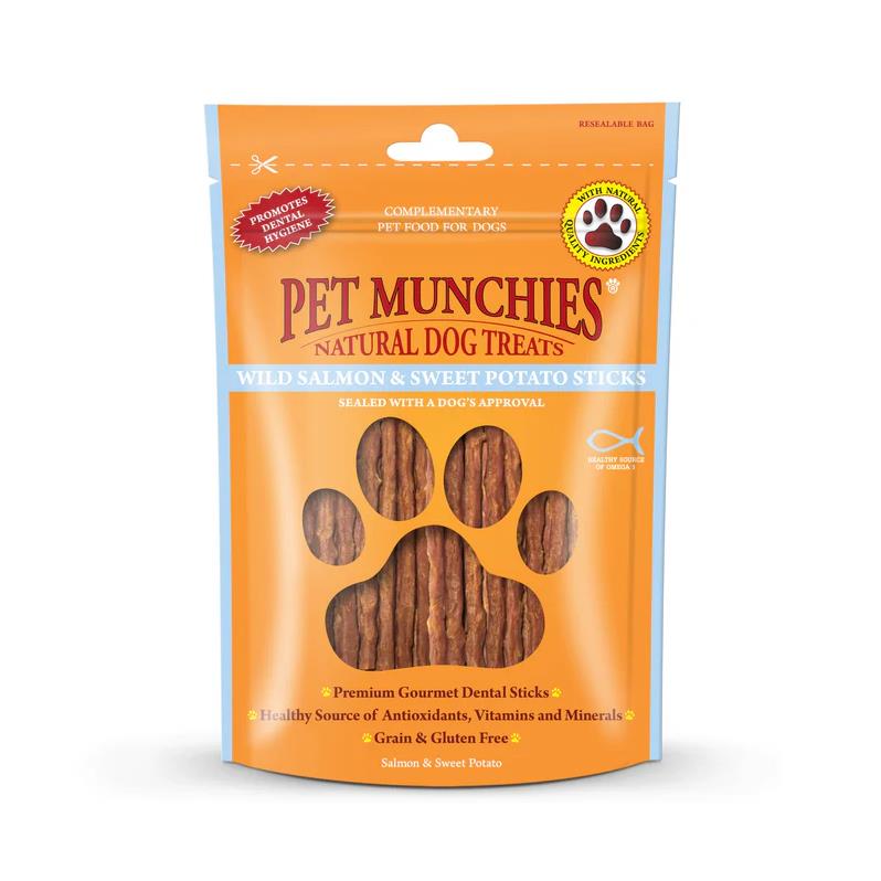 Pet Munchies Natural Dog Treats Wild Salmon & Sweet Potato Sticks 90g