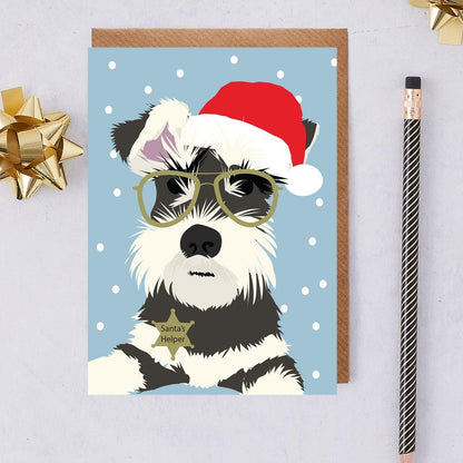 Lorna Syson Monty the Schnauzer in Santa Hat Dog Christmas Card