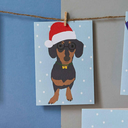 Lorna Syson Sausage Dog in Santa Hat Dog Christmas Card